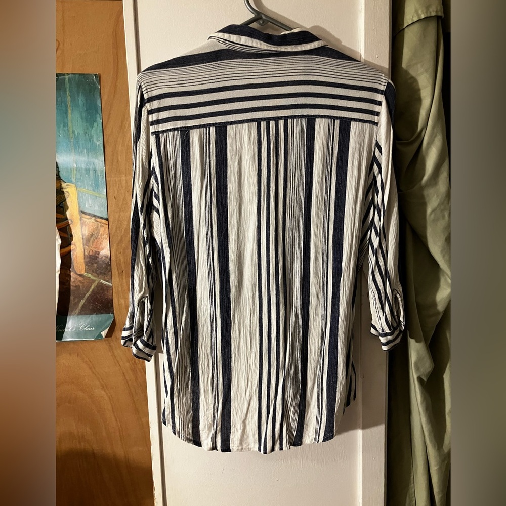 Navy Stripe Rayon Shirt - Picture 2 of 4